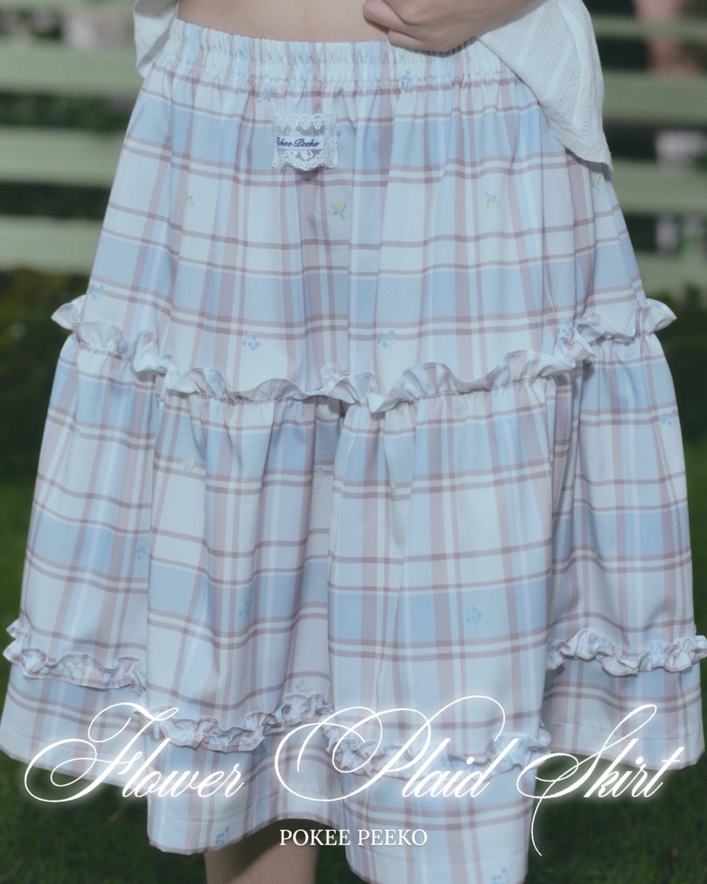 FLOWER PLAID SKIRT