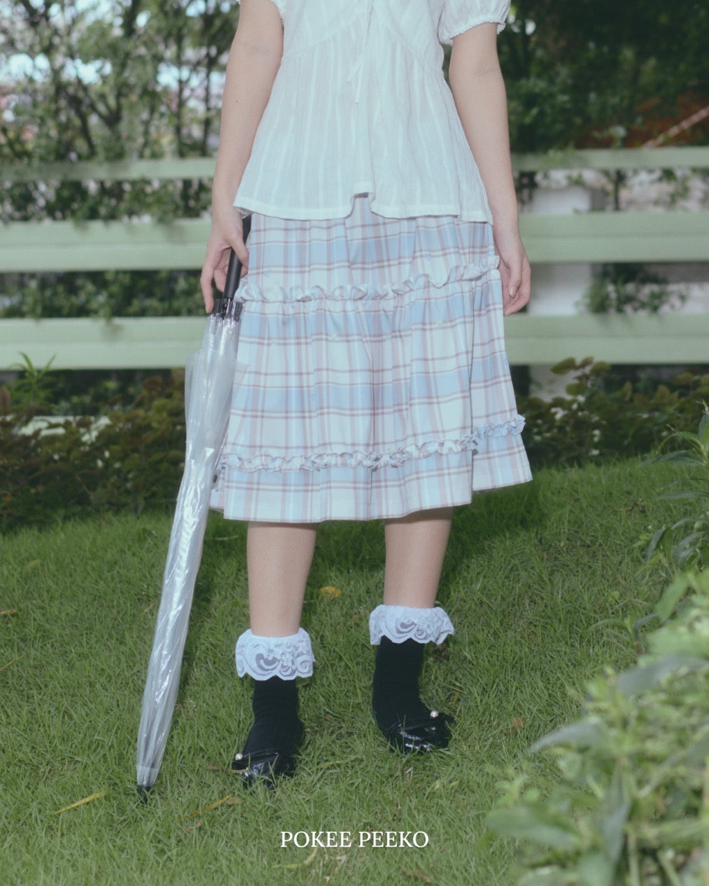 FLOWER PLAID SKIRT