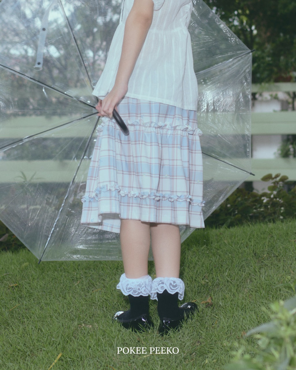 FLOWER PLAID SKIRT