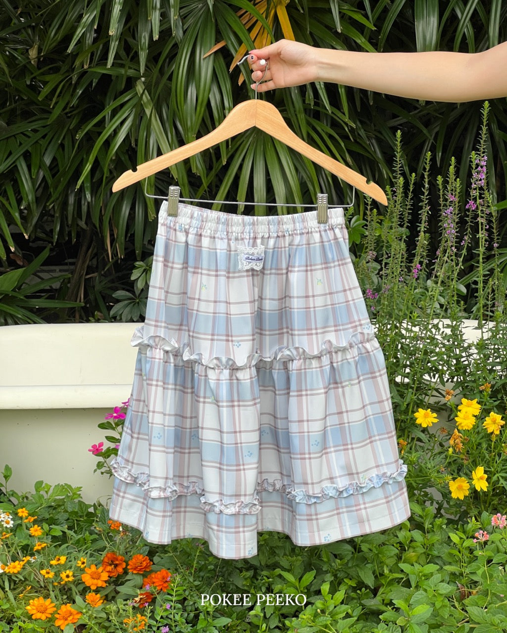FLOWER PLAID SKIRT