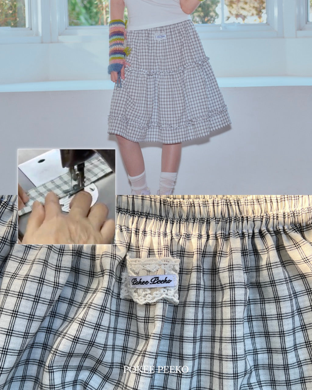 FLOWER PLAID SKIRT