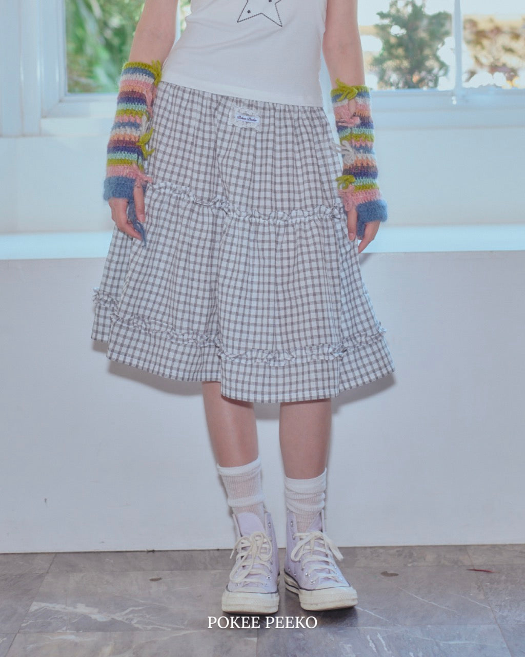 FLOWER PLAID SKIRT